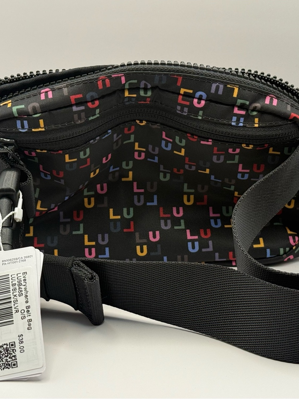 #503 NWT Lululemon Everywhere Belt Bag 1L Black Rainbow Logo Print Multicol Rare
